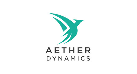 Aether Dynamics Logo: Abstract Teal Bird in Flight, Modern Corporate Identity