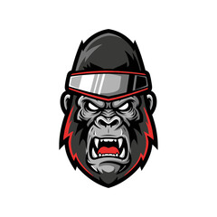 Aggressive gorilla head logo design with intense expression isolated on white