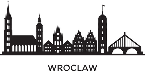 Obraz premium Wroclaw city skyline silhouette black icon vector illustration isolated on transparent background