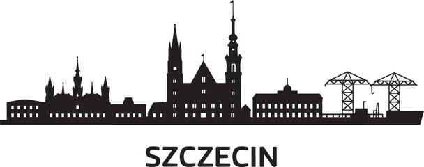 Fototapeta premium Szczecin city skyline silhouette black icon vector illustration isolated on transparent background