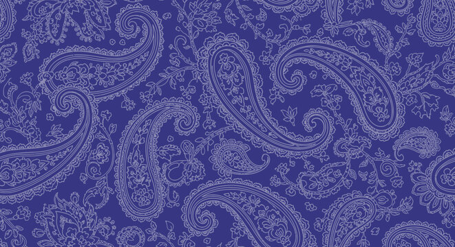 Intricate black and white paisley pattern with ornate swirls and arabesque flourishes.