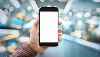 Fototapeta premium hand holding a modern smartphone blank screen
