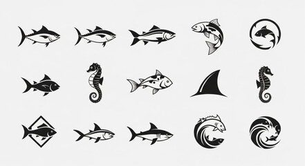 Collection of Various Fish and Sea Creature Silhouettes. © Wir