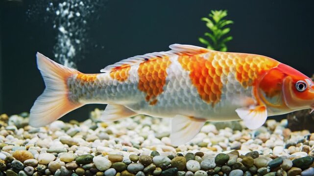 Orange and white Koi fish swimming in clean aquarium