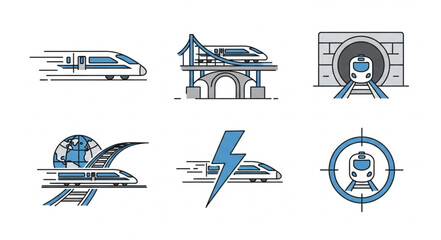 High Speed Train Icons Set Transportation Technology. © Wir