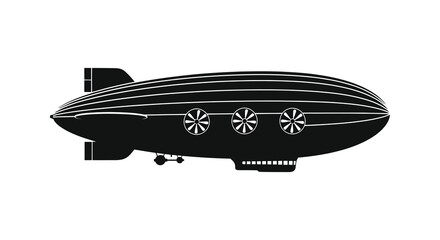 A striking black graphic depicts a vintage airship with detailed lines and circular engine cutouts silhouette high quality professional © Tushar02
