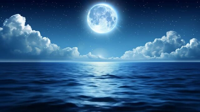 Night ocean scene with moon reflecting on water surface