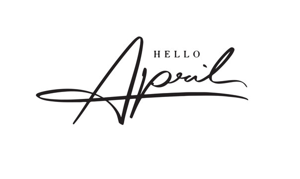 HELLO April month text calligraphy hand written lettering script black color object icon hello april month happy easter day songkran day celebration fresh spring time summer template hello april month