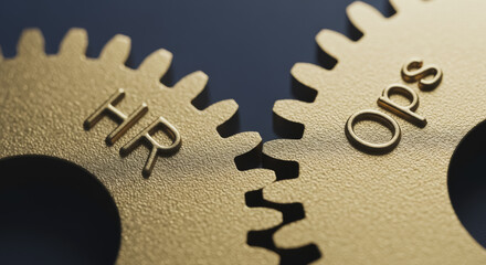 HR and Operations Integration Concept with Gold Interlocking Gears Representing Business Collaboration, Synergy, and Strategic Management