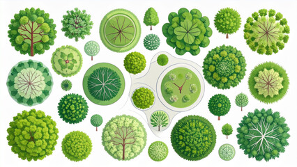 Urban Trees Top View Vector Set &ndash; Flat Aerial Landscape Plan Greenery Collection