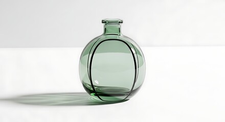 Minimalist green glass vase with black stripes isolated on a white surface studio shot