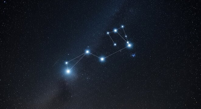 Majestic Ursa Major constellation with bright blue-white stars connected by dotted lines against deep space night sky, celestial astronomy background, cosmic wonder