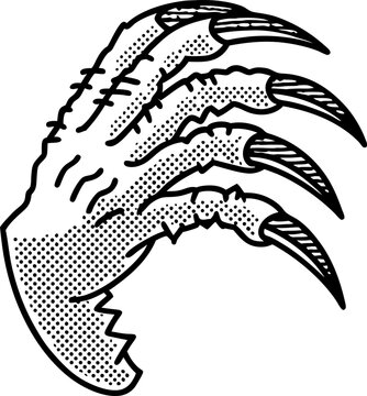 Clawed monster hand with sharp talons and textured skin, spooky horror creature limb drawing