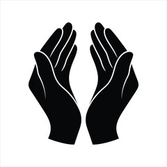 Obraz premium Two black cupped hands reaching upwards against white background vector
