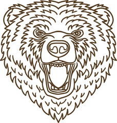 Fototapeta premium Roaring bear head illustration with open mouth and sharp teeth detailed outline drawing