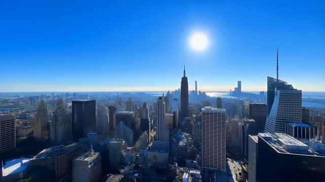 New York City Skyline Time Lapse Fog Clears Revealing Blue Sky