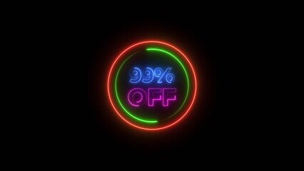 Up to 99% Off Neon Discount Offer Text background. 99 Percent Sale Promo Icon, Glowing Light Effect.