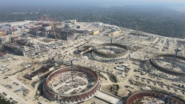 Aerial View of Rooppur Nuclear Power Plant Under Construction. Nuclear Power Plant