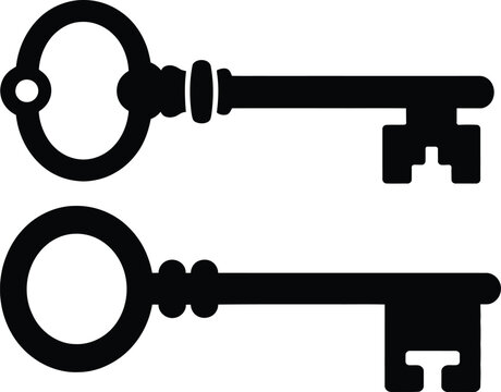 Two old fashioned skeleton keys on a white background