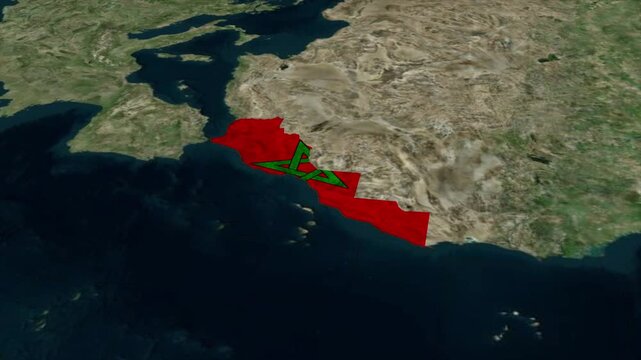 Morocco Map with Morocco Flag Inside, Realistic Country Shape Animation