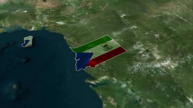 EQUATORIAL GUINEA Map with EQUATORIAL GUINEA Flag Inside, Realistic Country Shape Animation