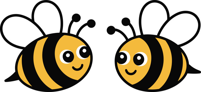 Two happy cartoon bees facing each other