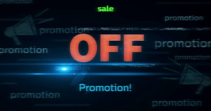 Sale and price off reduction symbol technology loop concept. Abstract sign on glitch screens seamless and looped.