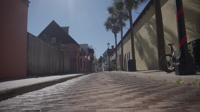 Low Angle View of Historic Brick Street in St. Augustine Florida