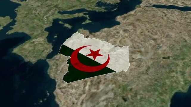 ALGERIA Map with ALGERIA Flag Inside, Realistic Country Shape Animation
