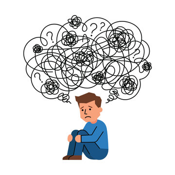 Minimal vector-style illustration symbolizing overthinking, mental overload and anxiety concept. Isolated on white background.