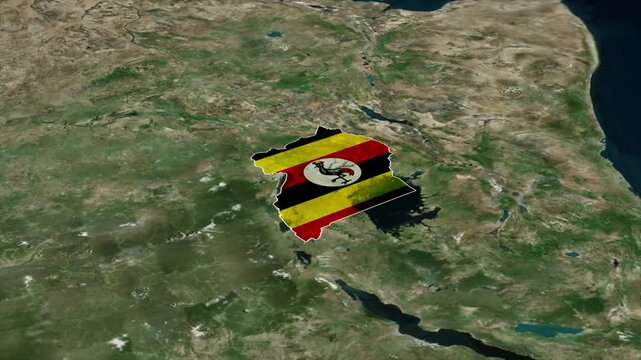 UGANDA Map with UGANDA Flag Inside, Realistic Country Shape Animation