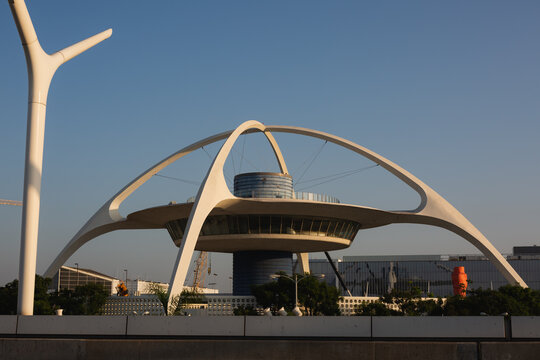 Sunlight on the Theme Building, a Space-Age Structure at LAX. Los Angeles, California. August 21, 2020