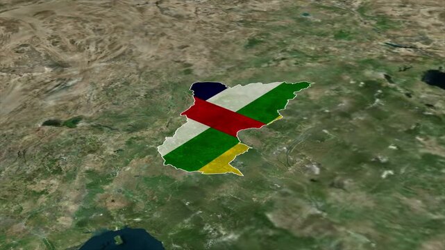 Central African Republic Map with Central African Republic Flag Inside, Realistic Country Shape Animation
