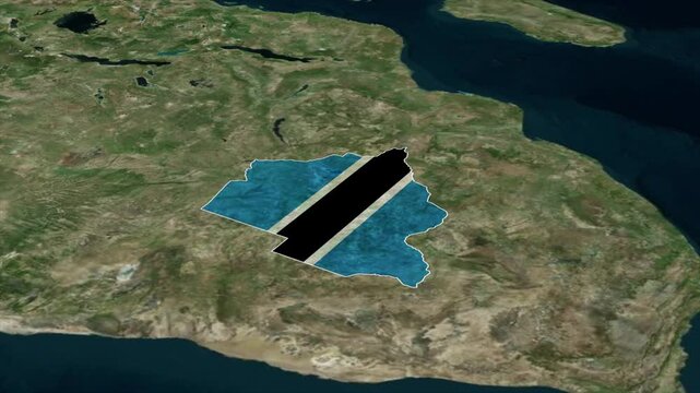 BOTSWANA Map with BOTSWANA Flag Inside, Realistic Country Shape Animation