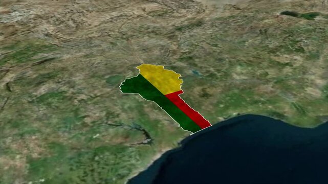 BENIN Map with BENIN Flag Inside, Realistic Country Shape Animation