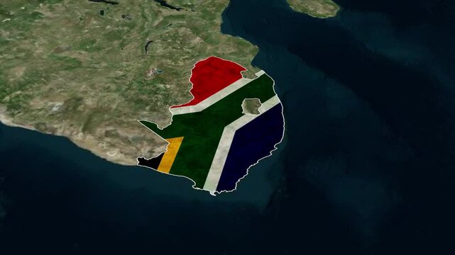 SOUTH AFRICA Map with SOUTH AFRICA Flag Inside, Realistic Country Shape Animation