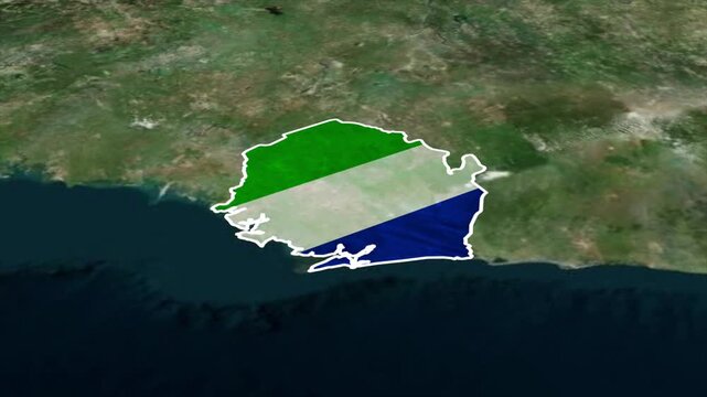 SIERRA LEONE Map with SIERRA LEONE Flag Inside, Realistic Country Shape Animation