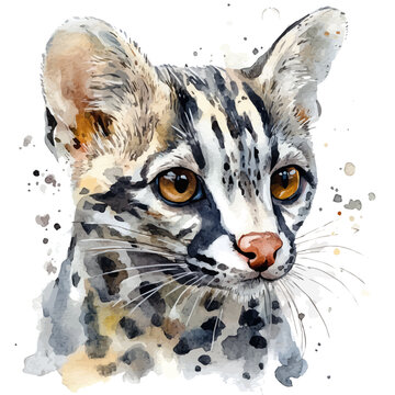 Genet, watercolor drawing, vector isolated on a white background.