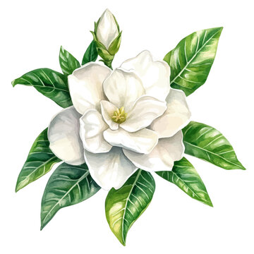 Gardenia Flower, watercolor vector, painting isolated on a white background.