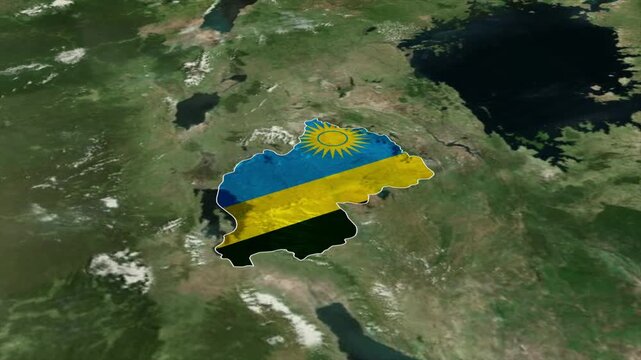 RWANDA Map with RWANDA Flag Inside, Realistic Country Shape Animation
