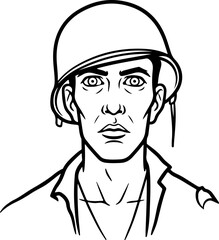 Illustration of a soldier with a shocked facial expression