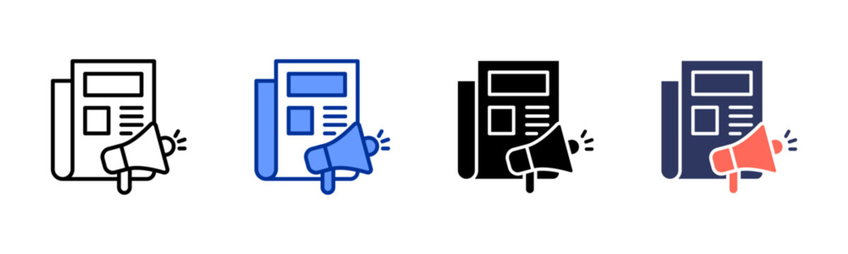 Press Coverage icon set multiple style collection