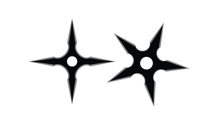Obraz premium Two black ninja stars displayed against a white background silhouette