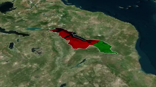 MALAWI Map with MALAWI Flag Inside, Realistic Country Shape Animation