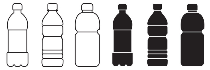 Plastic Water Bottle Icon Set &ndash; PET Bottle, Container, Vector Collection with Editable Stroke for Packaging and 
Product Design