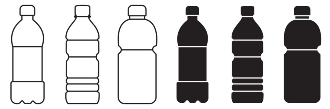 Plastic Water Bottle Icon Set &ndash; PET Bottle, Container, Vector Collection with Editable Stroke for Packaging and 
Product Design