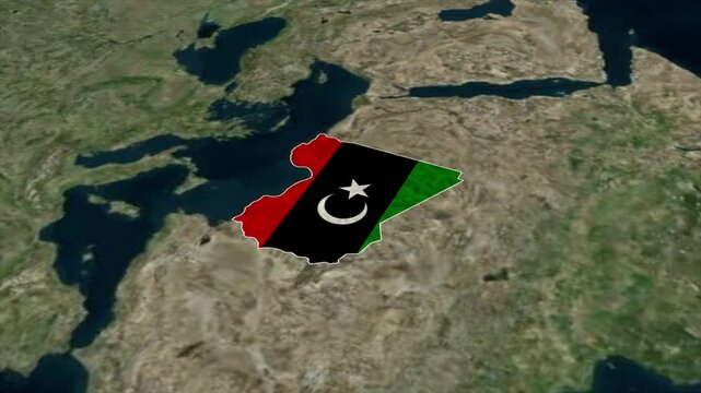 LIBYA Map with LIBYA Flag Inside, Realistic Country Shape Animation