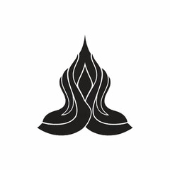 Abstract flowing organic shape with a central flame-like element.