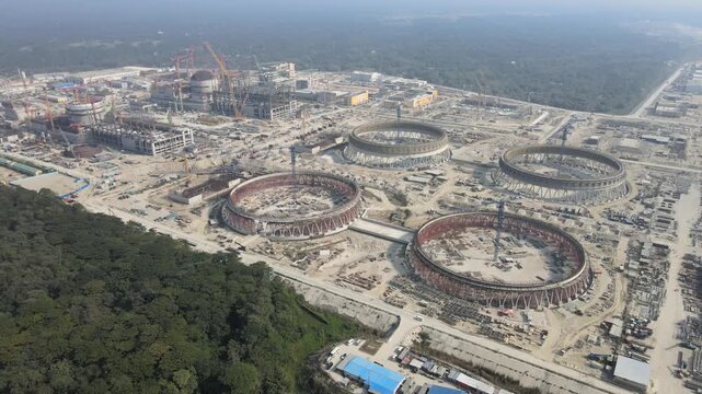 Construction of Rooppur Nuclear Power Plant Seen from Aerial View in Pabna, Bangladesh