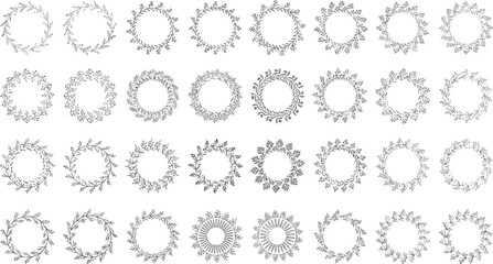 Massive botanical wreath vector set with 32 unique floral frames and organic leaf garlands for elegant branding.